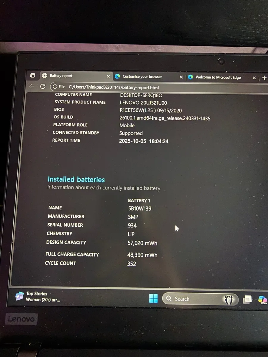 Lenovo ThinkPad T14s Laptop Ryzen5/8GB/256SSD/FHD - Image 2