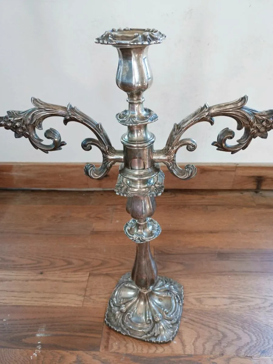 PAIR of Antique Silver Plated? 3 Arm Candelabra - Image 4