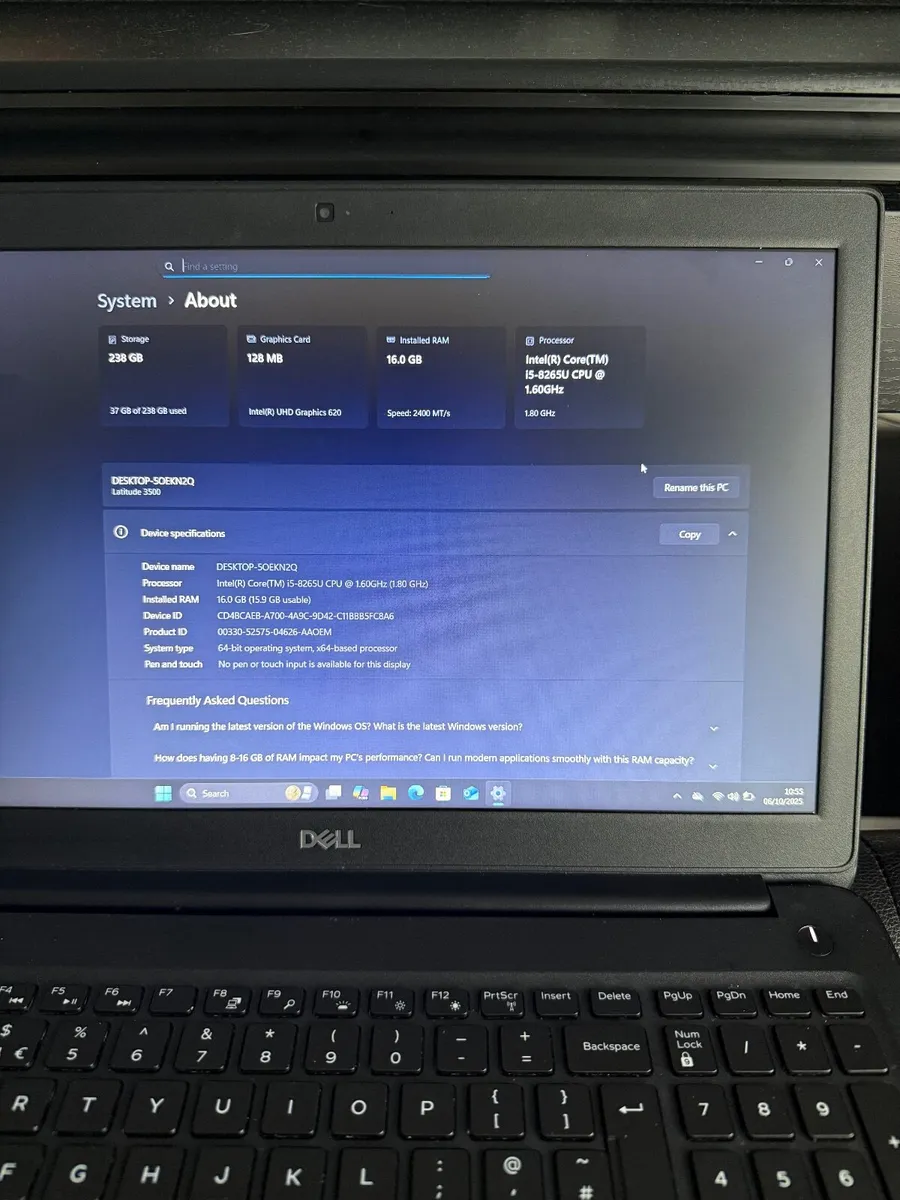 Dell Latitude 3500 Laptop i5/16GB/256SSD/FHD - Image 4