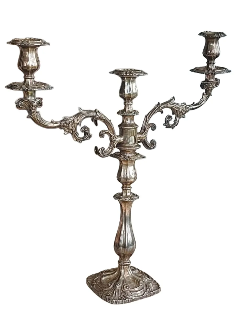 PAIR of Antique Silver Plated? 3 Arm Candelabra - Image 1