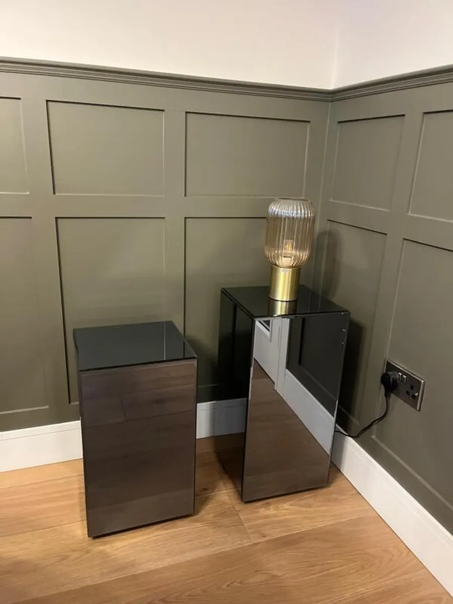 BoConcept smoked mirrored side tables (2)