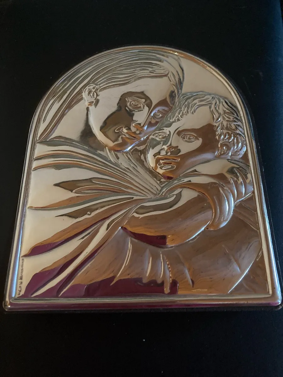 Italian Silver Madonna & Child plaque - Image 1