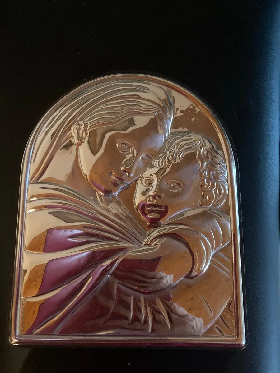Italian Silver Madonna & Child plaque - Image 2