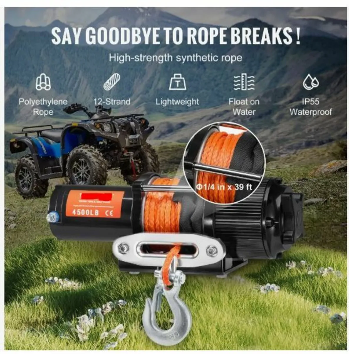 Electric Winch ATV UTV 2041.2 kg - Image 4