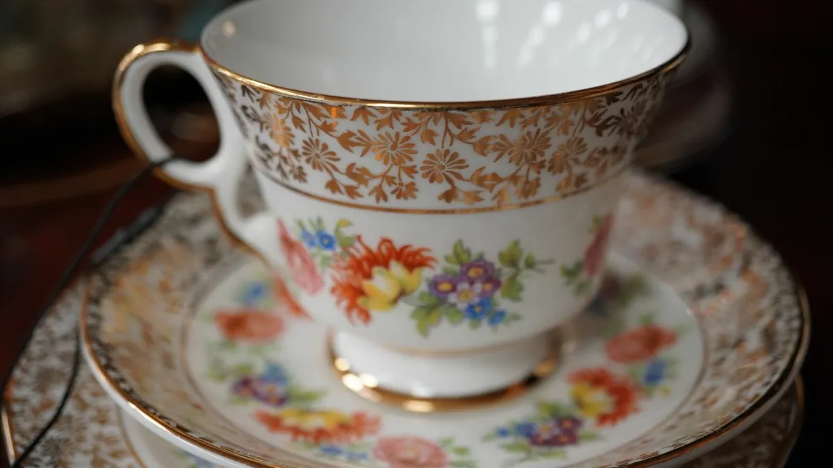 Imperial Bone China “Floral Garland” 22kt Gold Tea - Image 3