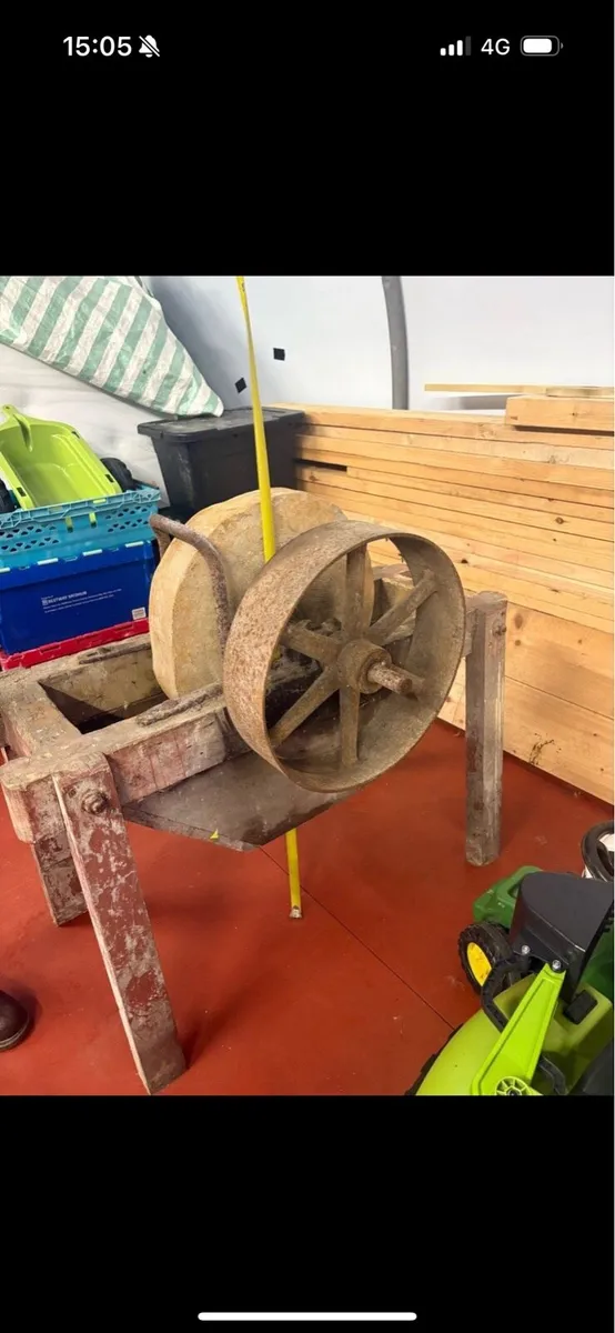 19 century stone wheel with stand and pully belt - Image 2