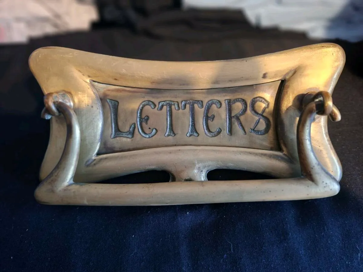 Antique Reclaimed Brass Letterbox w/ Door Knocker - Image 2