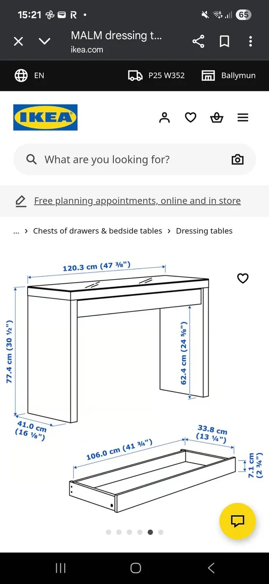 Ikea Malm dressing table with glass top - Image 1