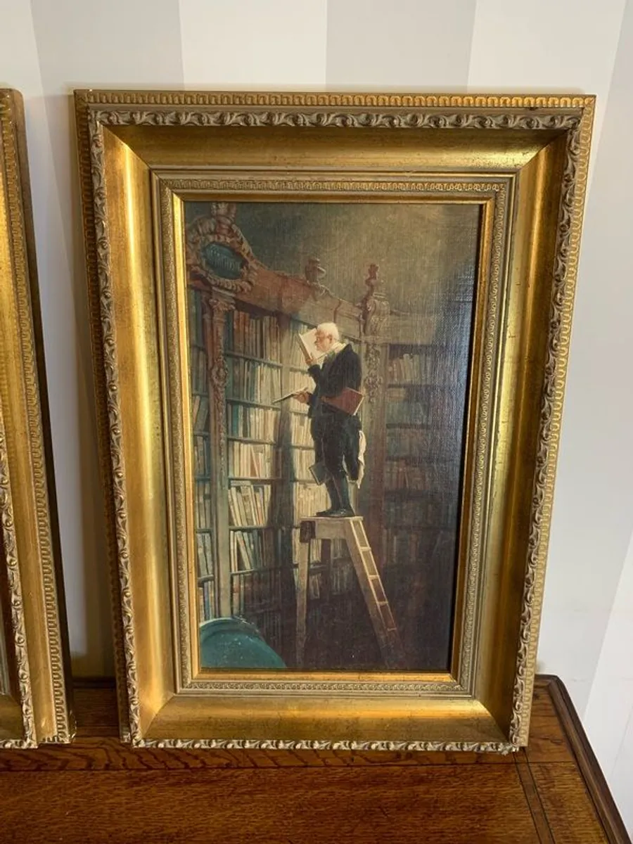 A pair of antique framed prints on canvas. - Image 3