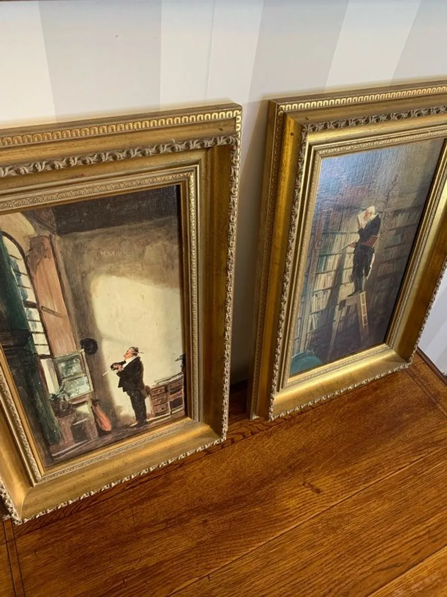 A pair of antique framed prints on canvas. - Image 4
