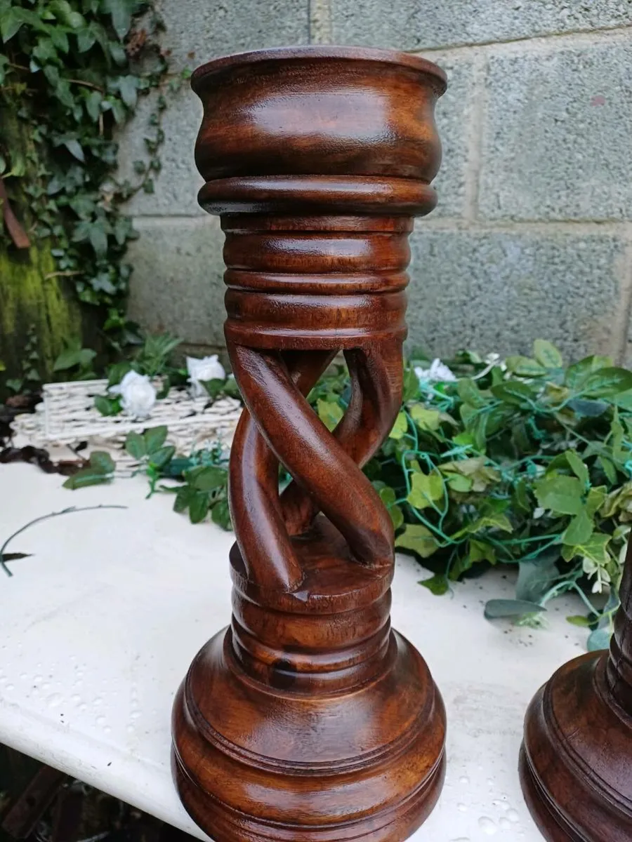 Antique Open Twist Handcarved Candlesticks - Image 3