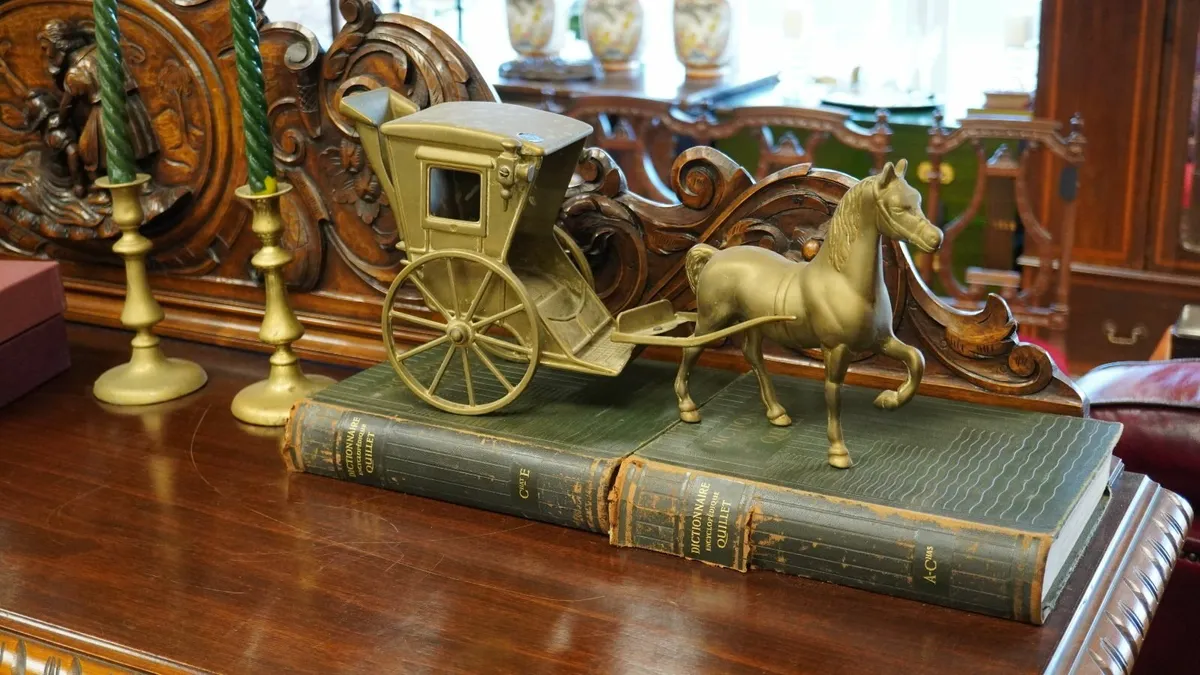 Solid Brass Horse & Carriage Display Sculpture