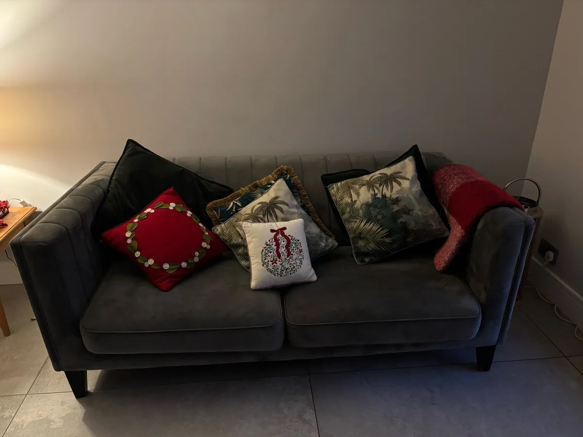 2 Seater Charcoal Velvet Sofa - Image 1