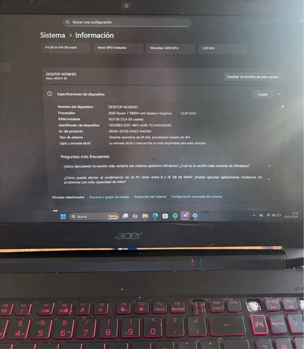 Acer Nitro 5 AMD Ryzen 7 5800H with Radeon Graphics 3.20GHz - Image 2