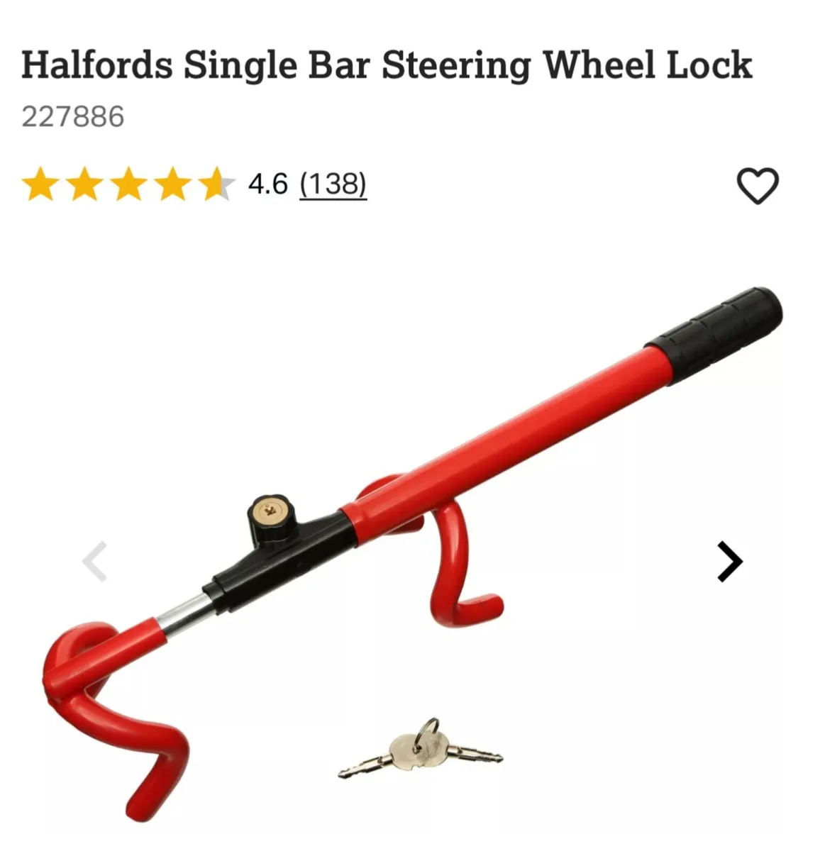 Halfords Single Bar Steering Wheel Lock