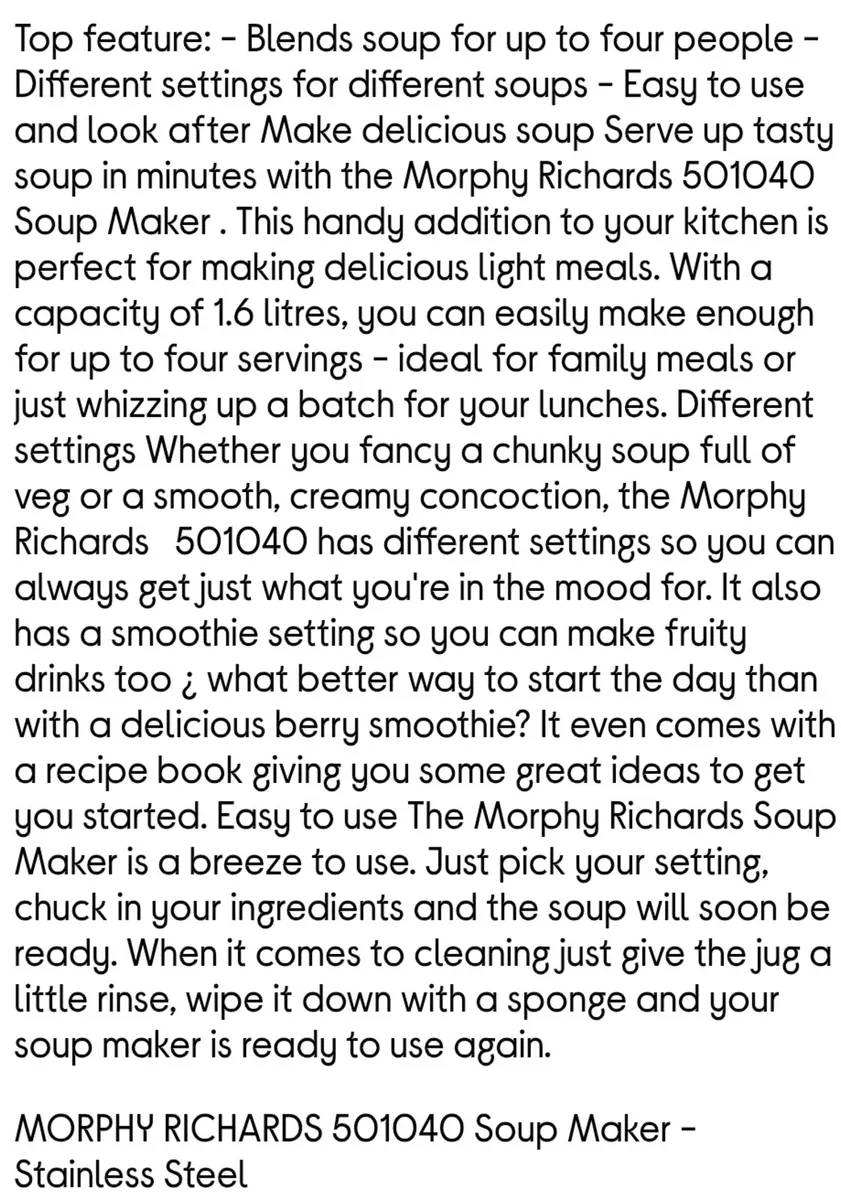 MORPHY RICHARDS 501040 Soup Maker - Image 4