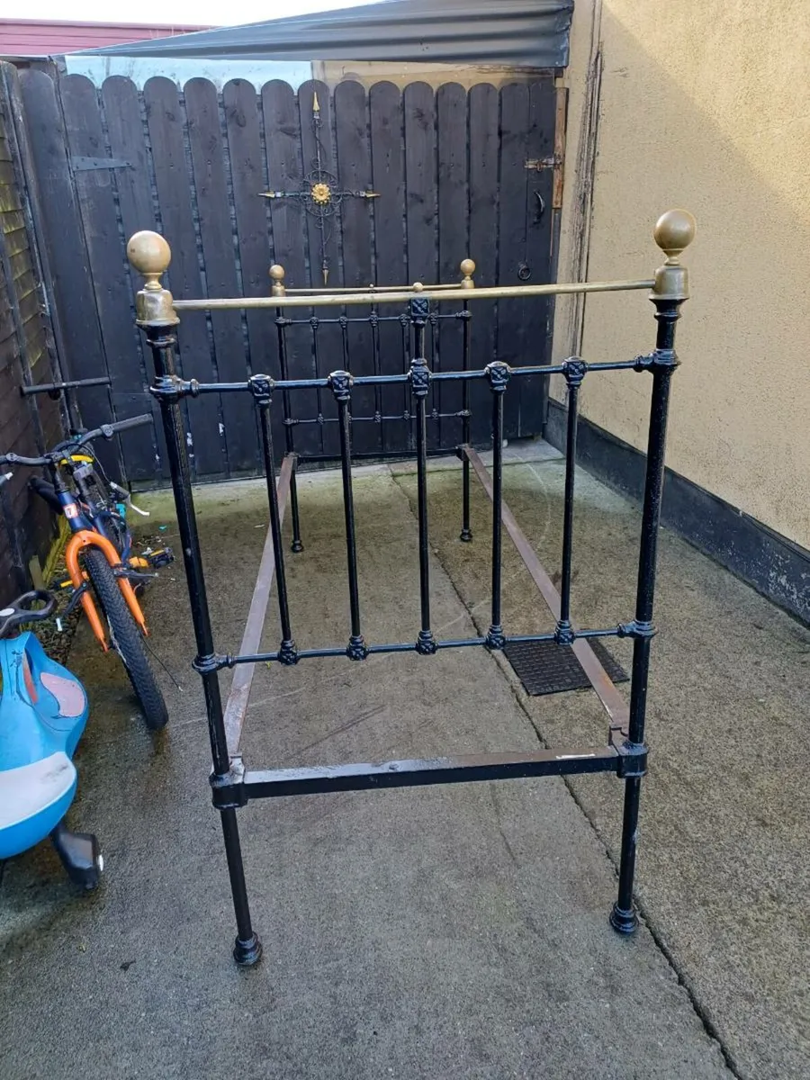 Antique Brass & Metal Framed Bed - Image 2