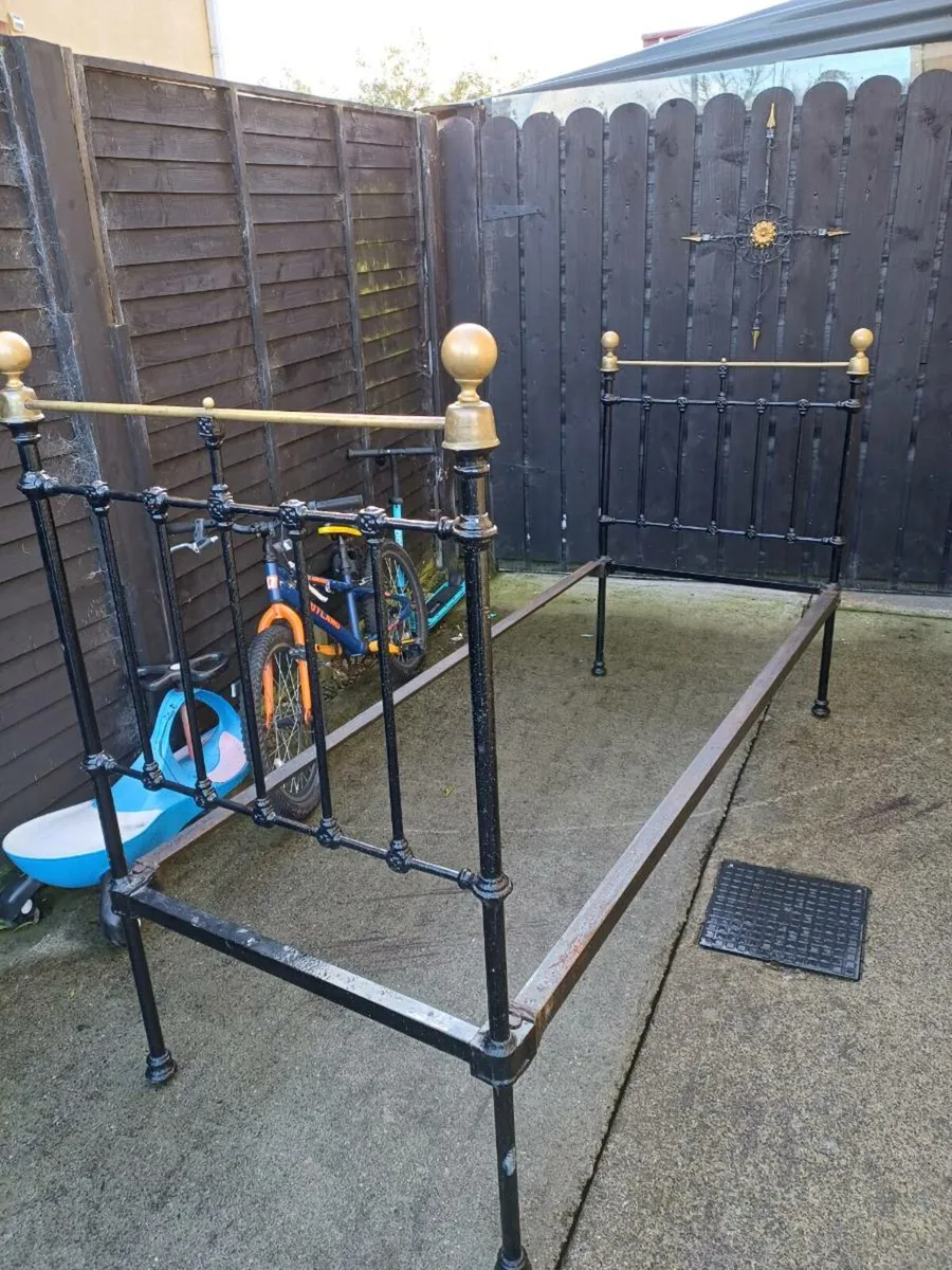 Antique Brass & Metal Framed Bed - Image 3