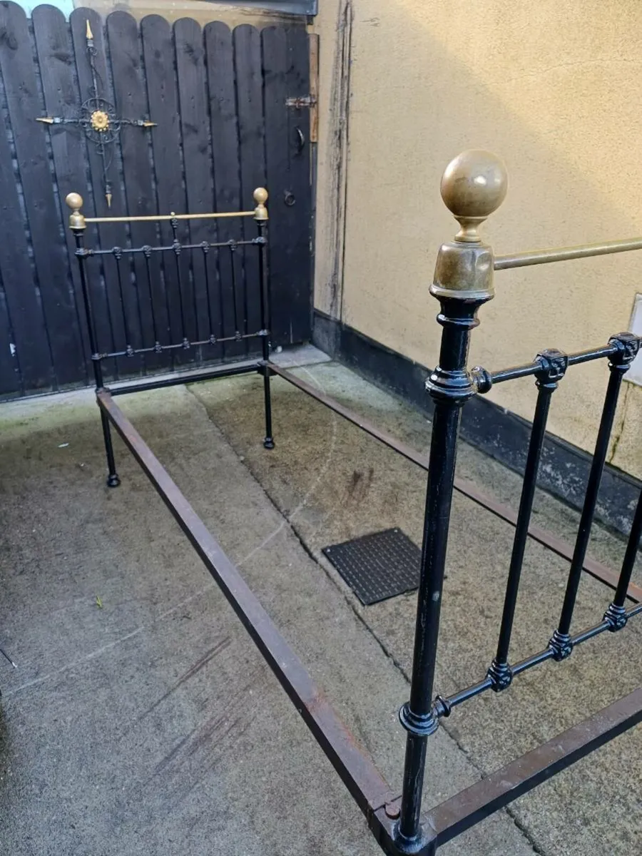Antique Brass & Metal Framed Bed - Image 4