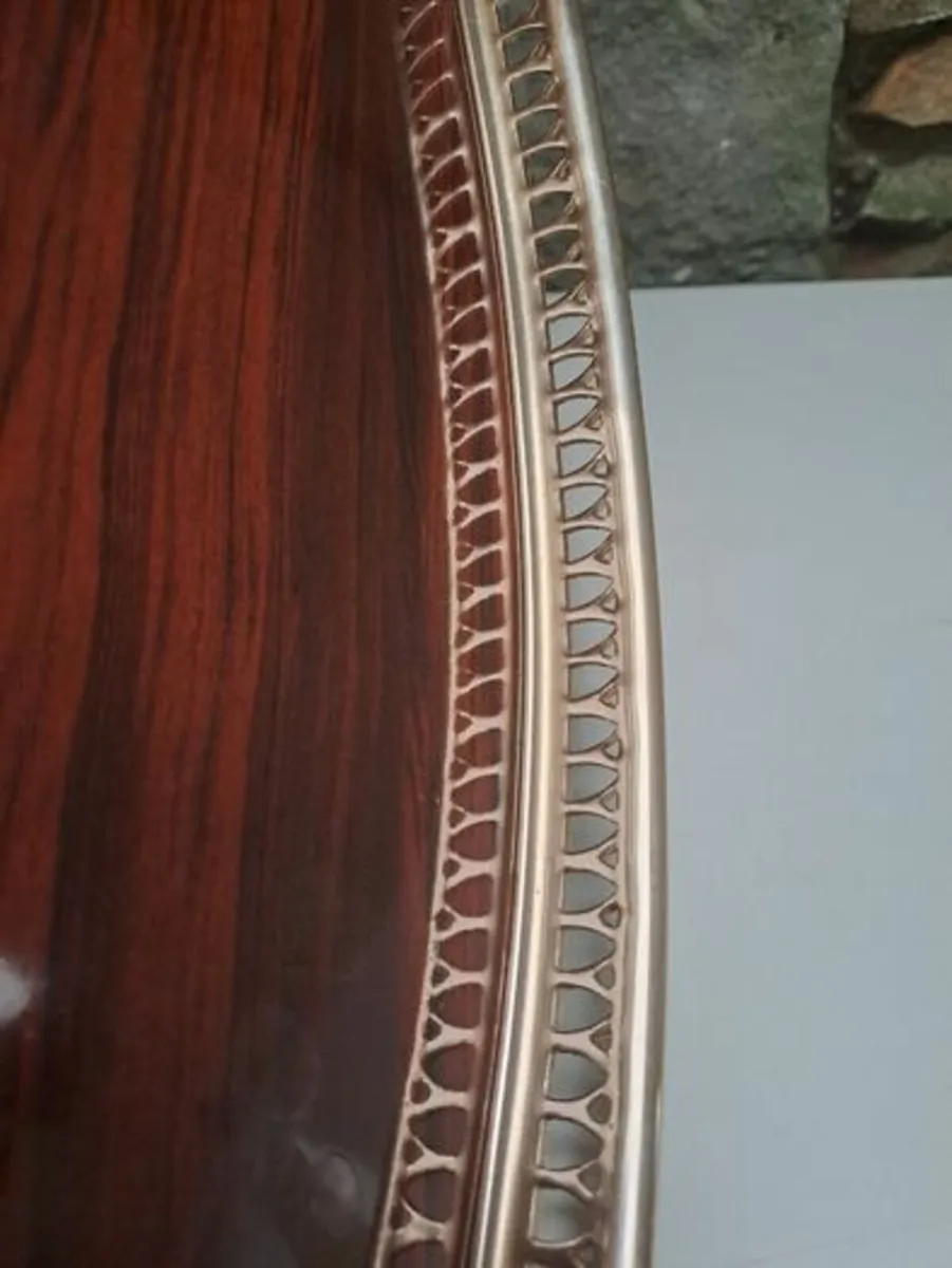 Vintage tea tray wood and brass - Image 2