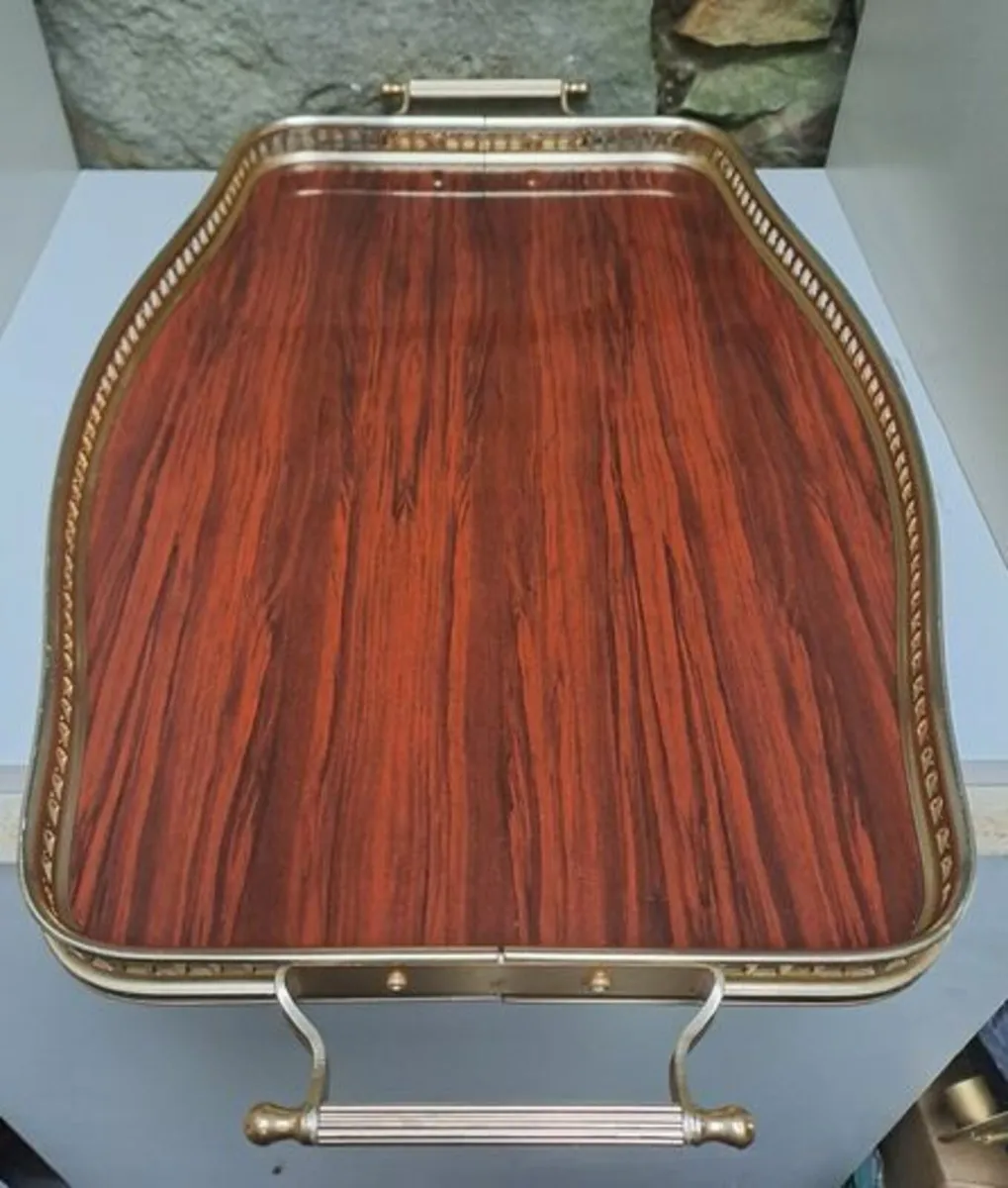 Vintage tea tray wood and brass - Image 3