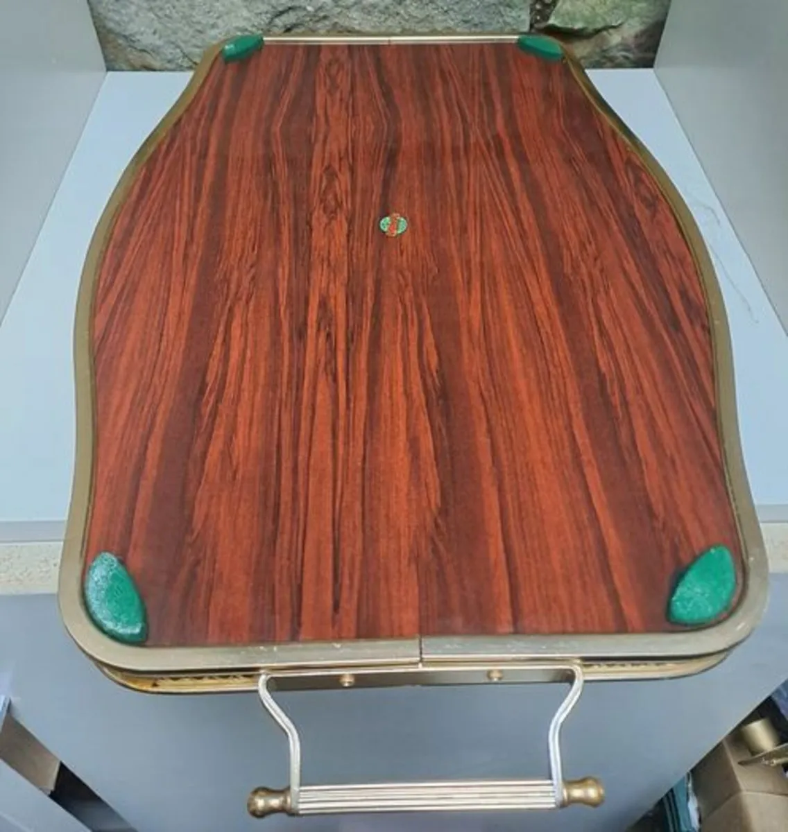 Vintage tea tray wood and brass - Image 4