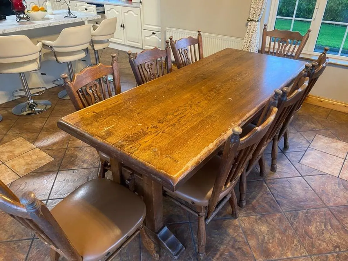 Solid oak kitchen table and 10 chairs!! - Image 2