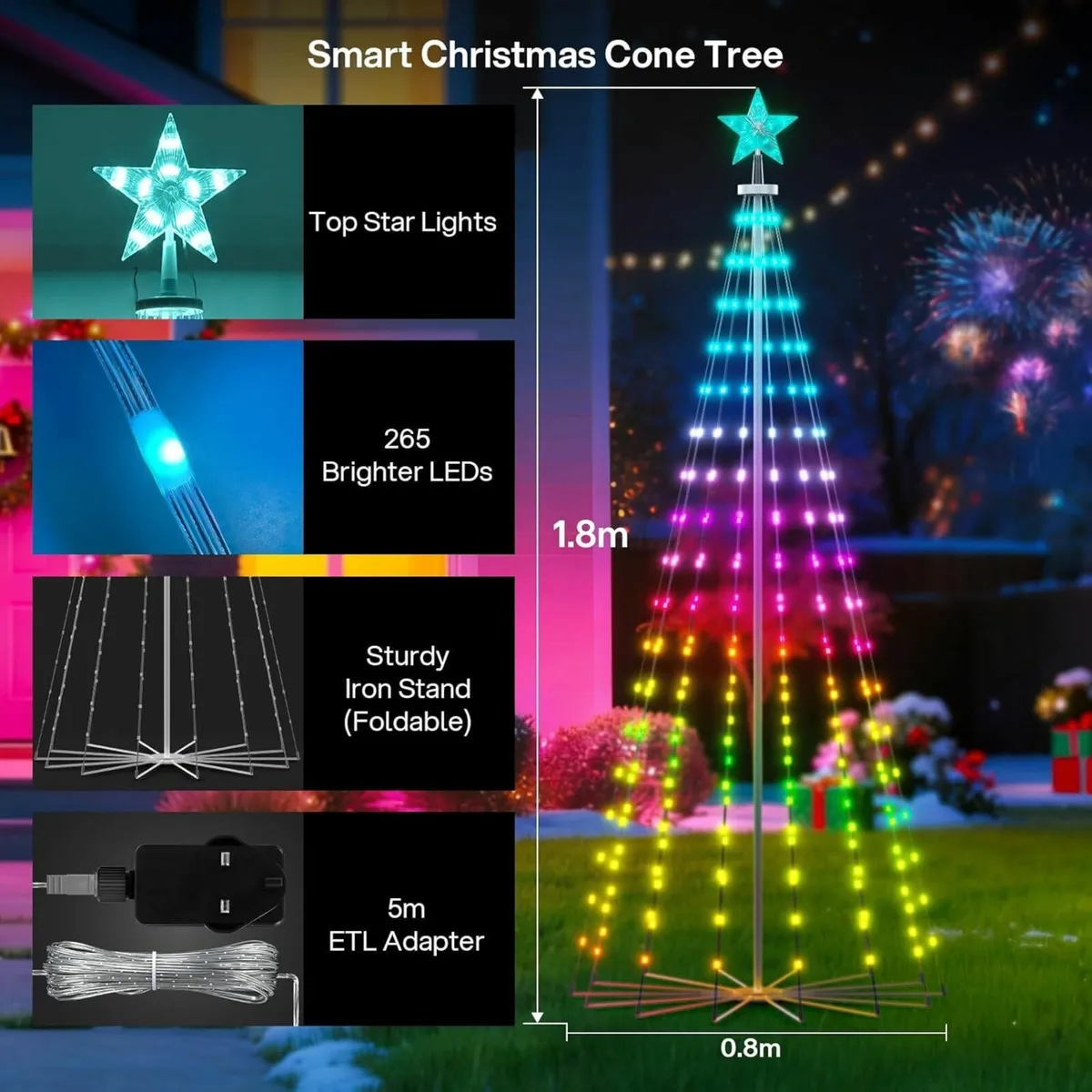6FT/1.8M Outdoor Christmas Cone Tree with 265 LED - Image 4