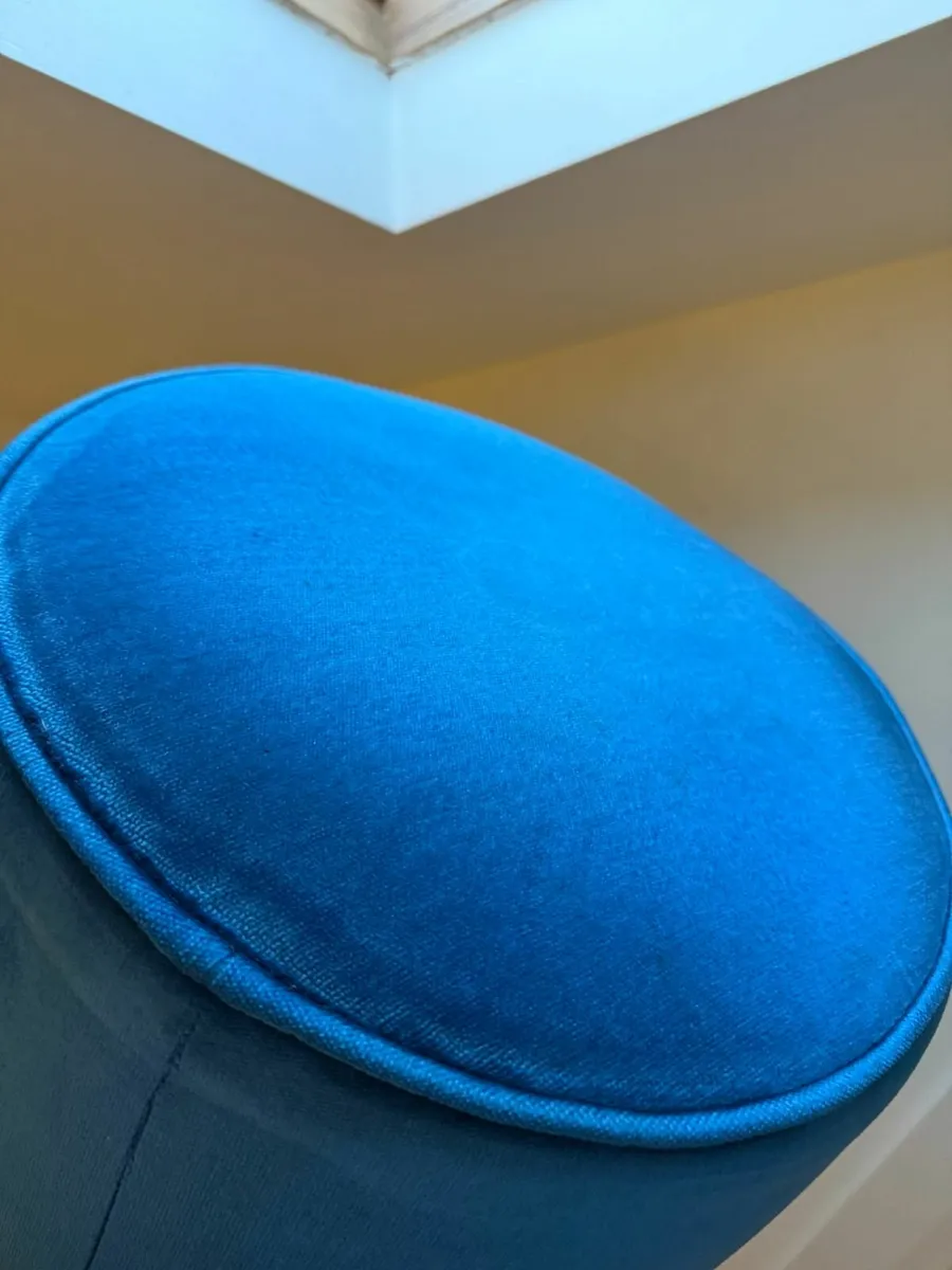 Navy Velvet Footstool-Wooden Legs- Balmoral Style - Image 2