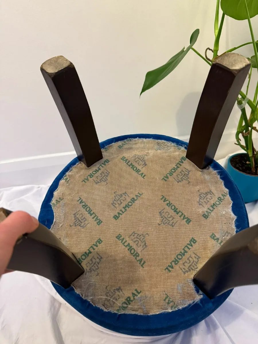 Navy Velvet Footstool-Wooden Legs- Balmoral Style - Image 3