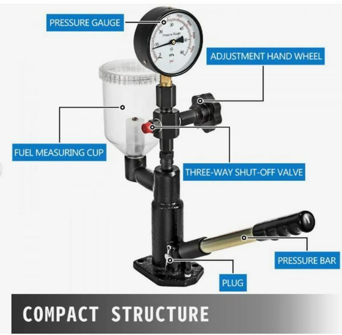 600 Bar Injector Tester 0.8L Fuel Pressure Gauge - Image 4