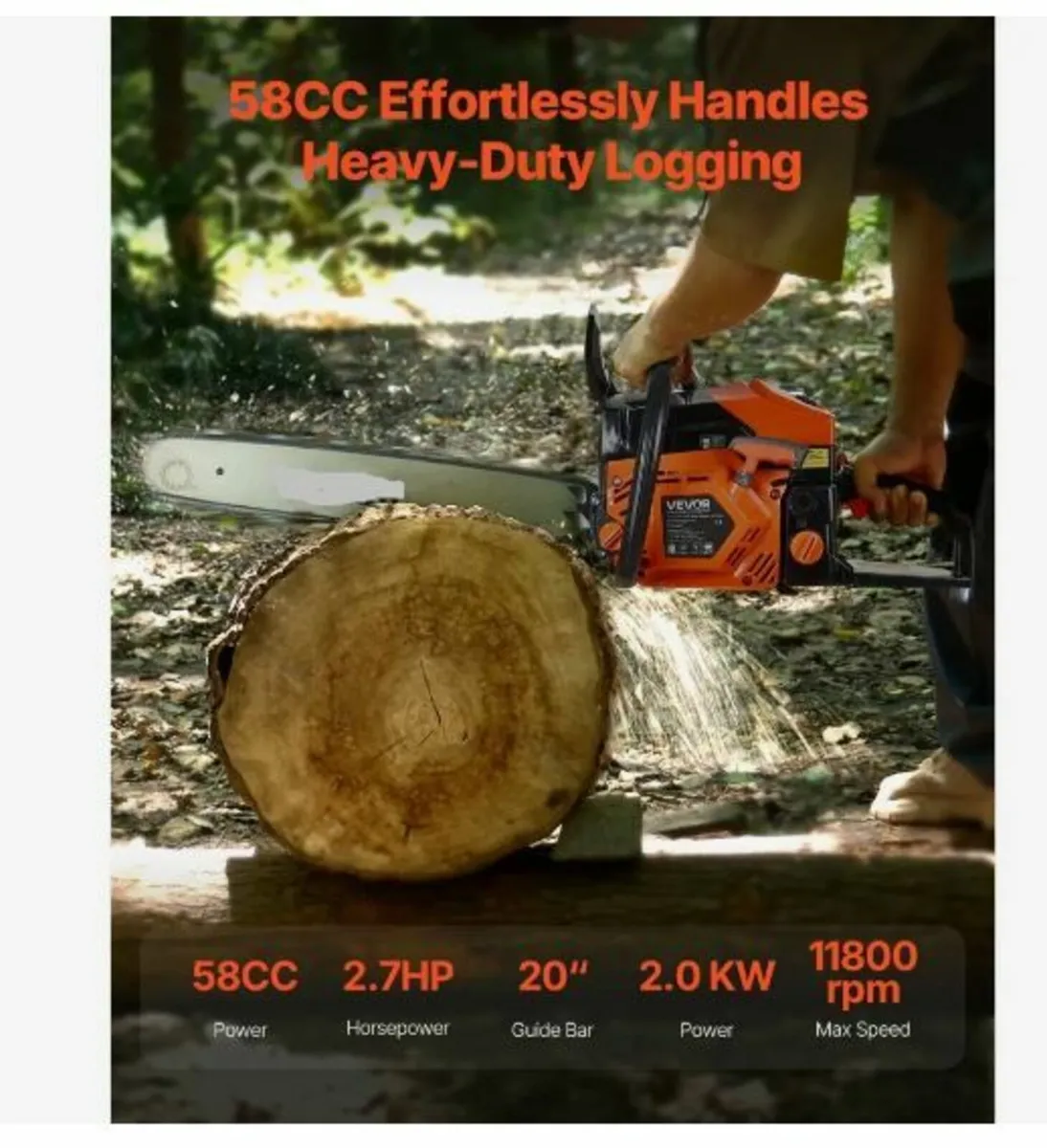 58 cc Gas Chainsaw, 20 inch Gas Powered - Image 2