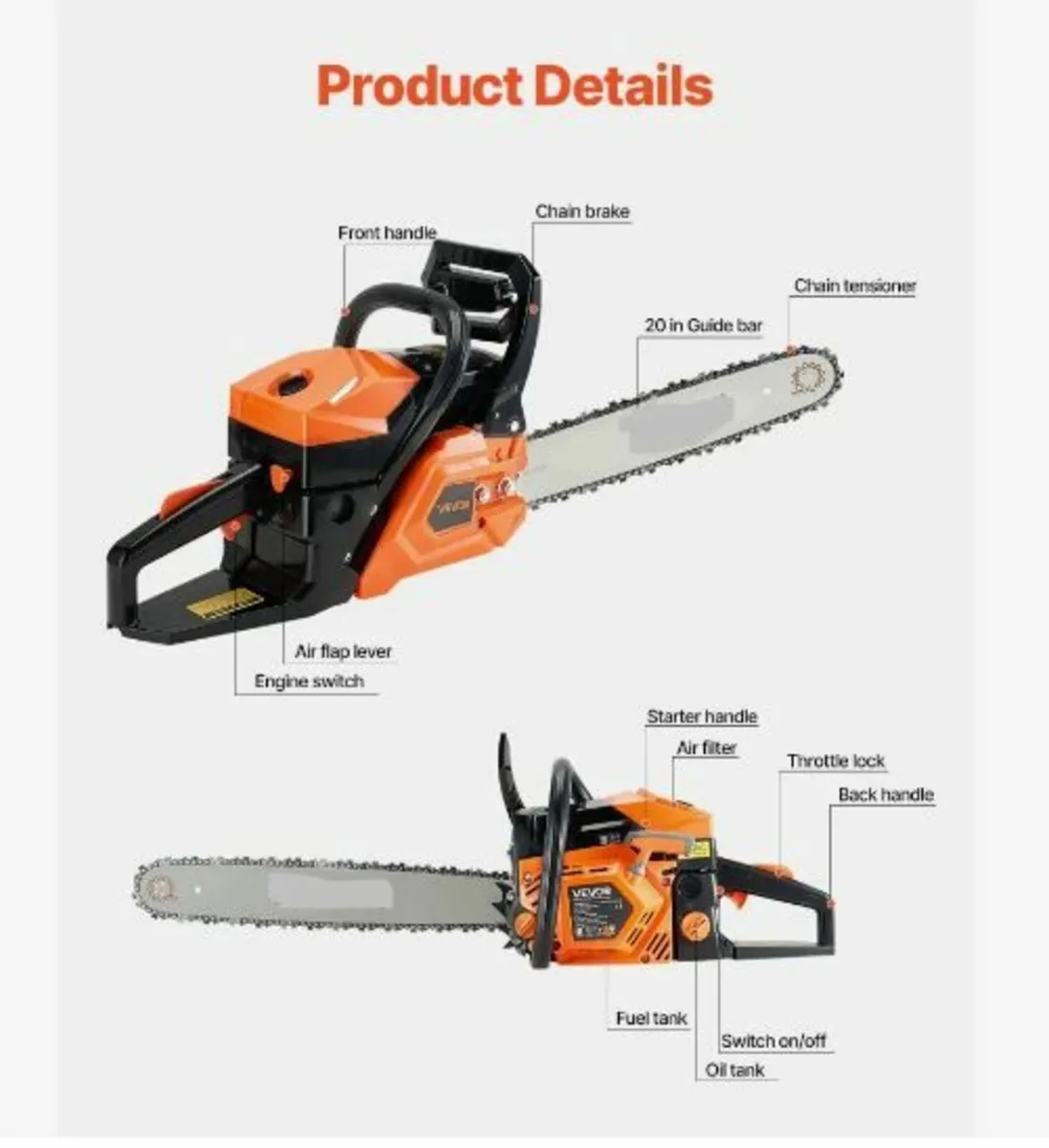 58 cc Gas Chainsaw, 20 inch Gas Powered - Image 4