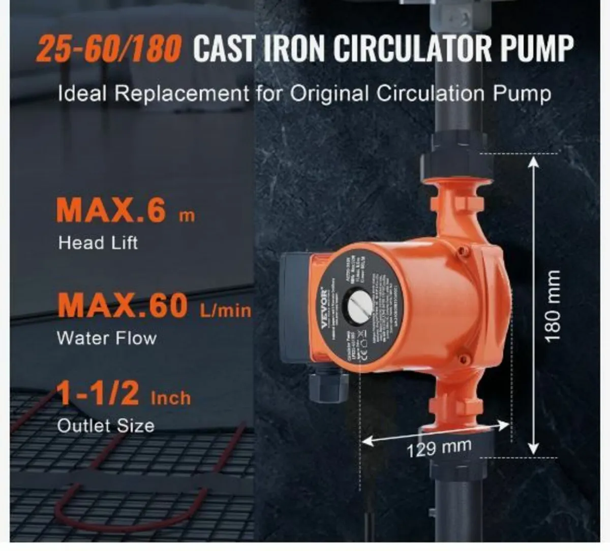 LPS25-6S-180 Hot Water Recirculating Pump - Image 2