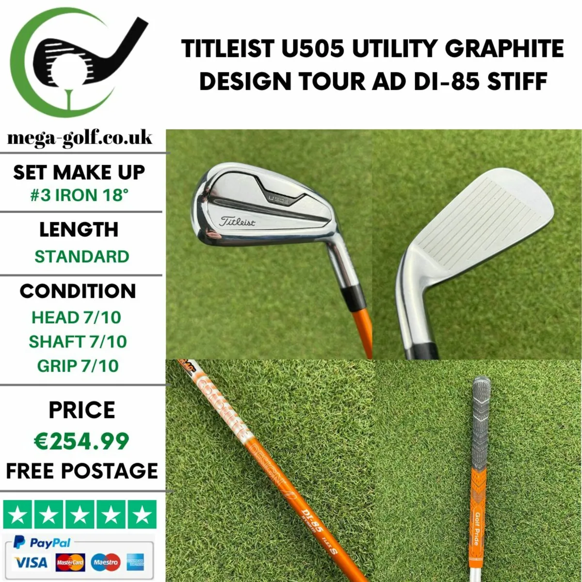 Titleist U505 Utility #3 Iron 18° / Stiff - Image 1