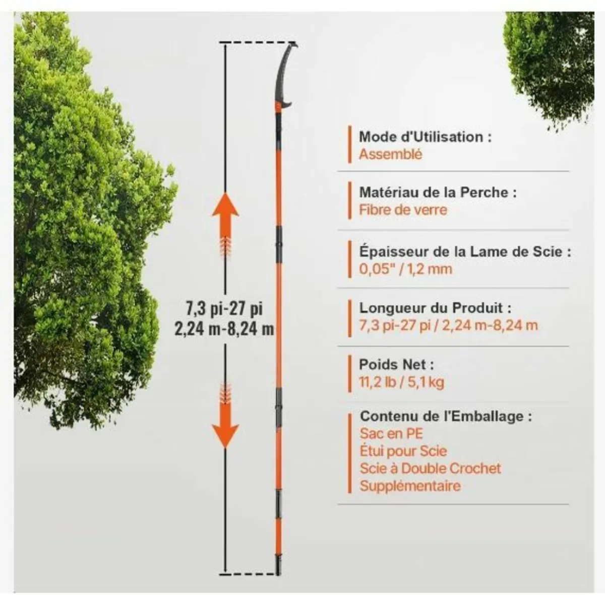 Manual Pole Saw, 2.2 - 8.2 m Extendable Tree Prune - Image 4
