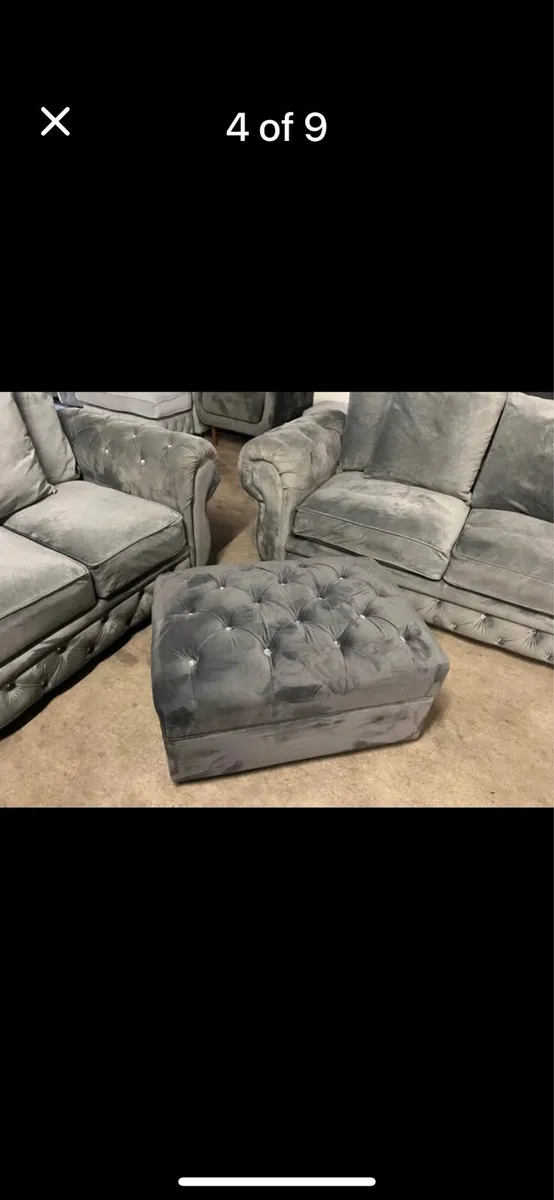 Grey velvet chesterfield sofas - Image 1