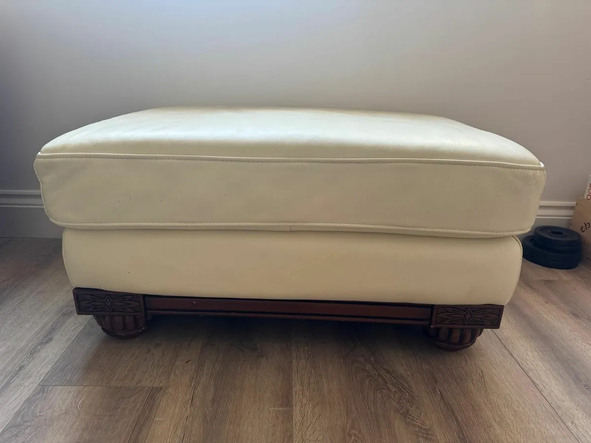 Cream Leather Footstool / Poof - Image 2
