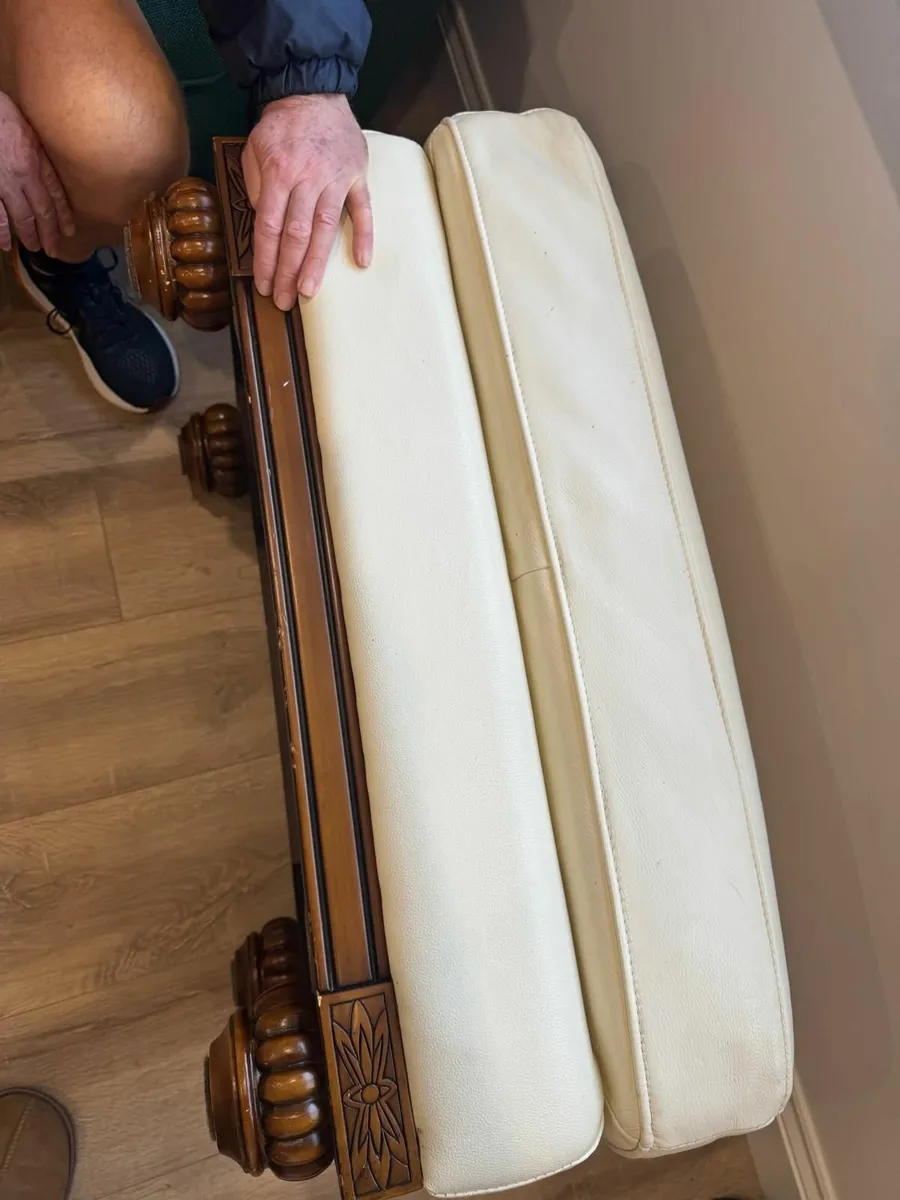 Cream Leather Footstool / Poof - Image 4