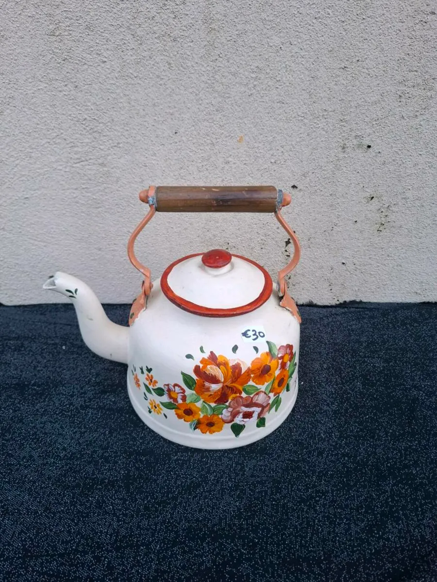 White kettle hand painted possible to post