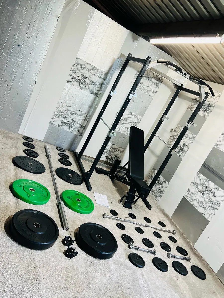 COMPLETE HOME GYM WEIGHTS RAVK BENCH BAR DUMBLS - Image 2