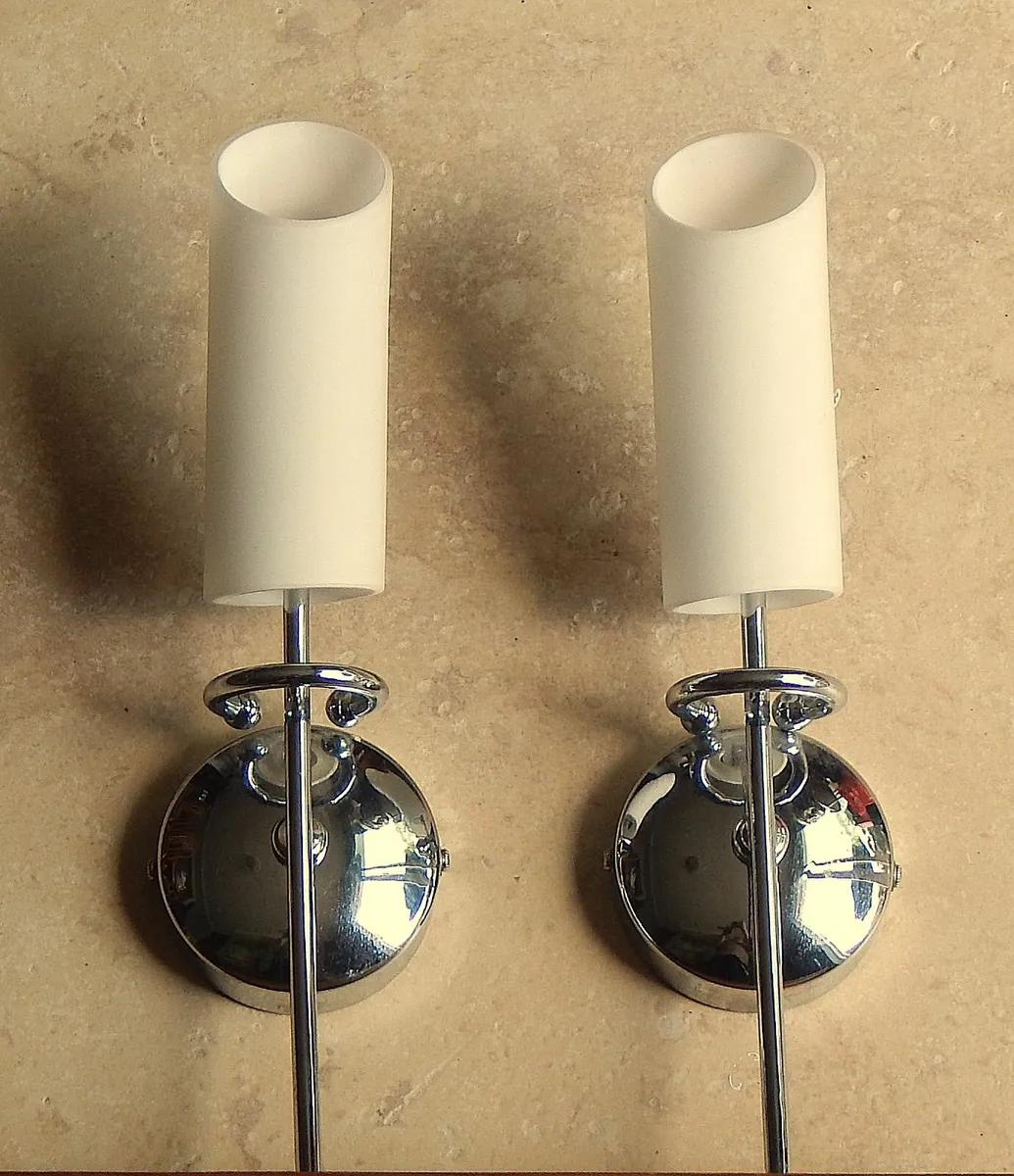 Pair of Chrome & Glass Wall Lights - Image 2