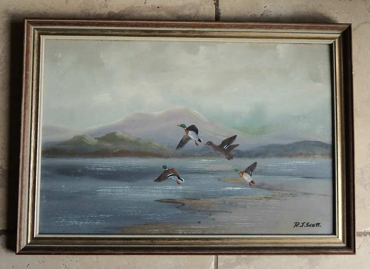 Large Signed Oil on Board Painting by R. J. Scott - Image 1
