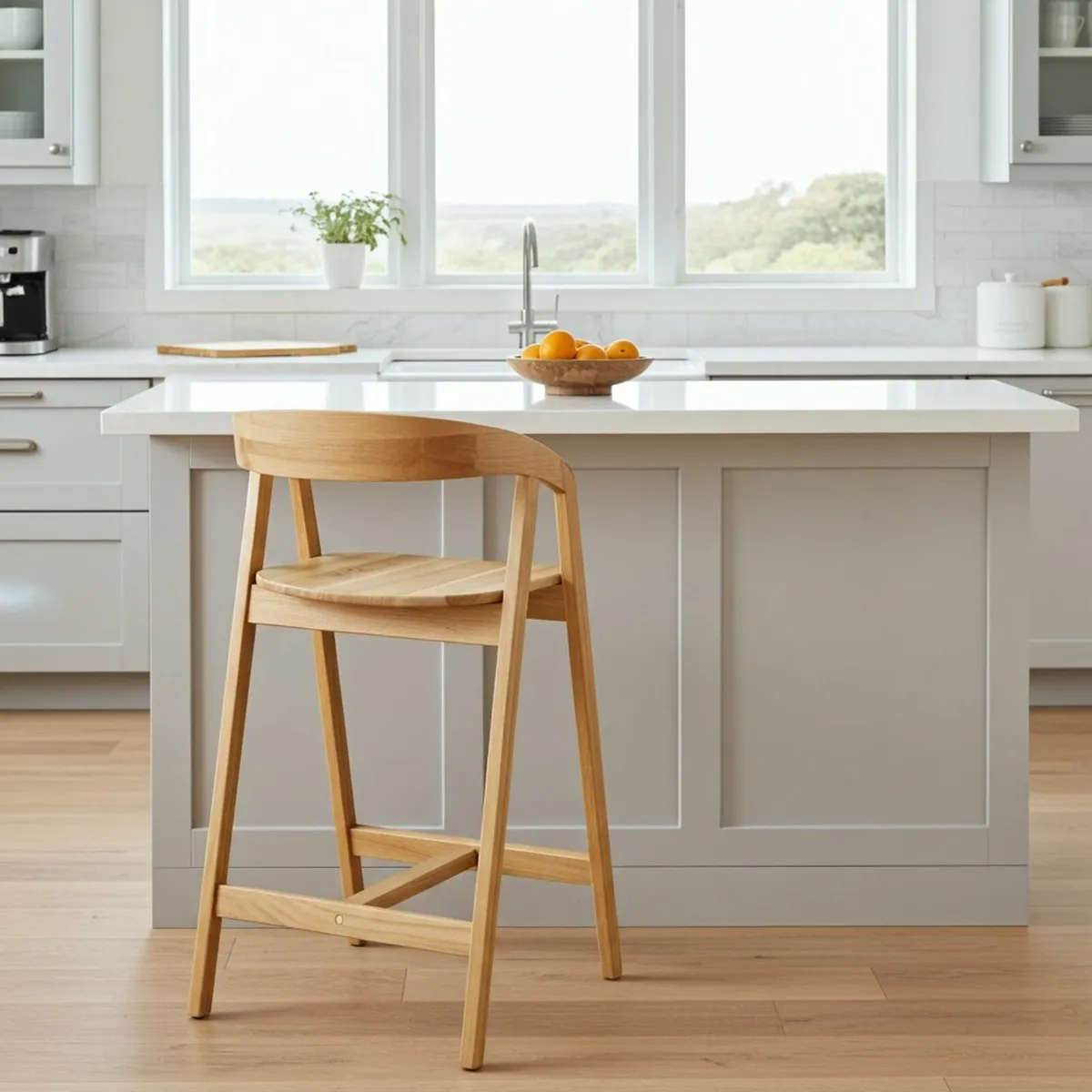 Nordic Oak Embrace Bar Stool with Curved Backrest - Image 4