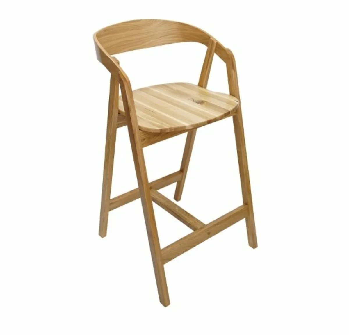 Nordic Oak Embrace Bar Stool with Curved Backrest - Image 2