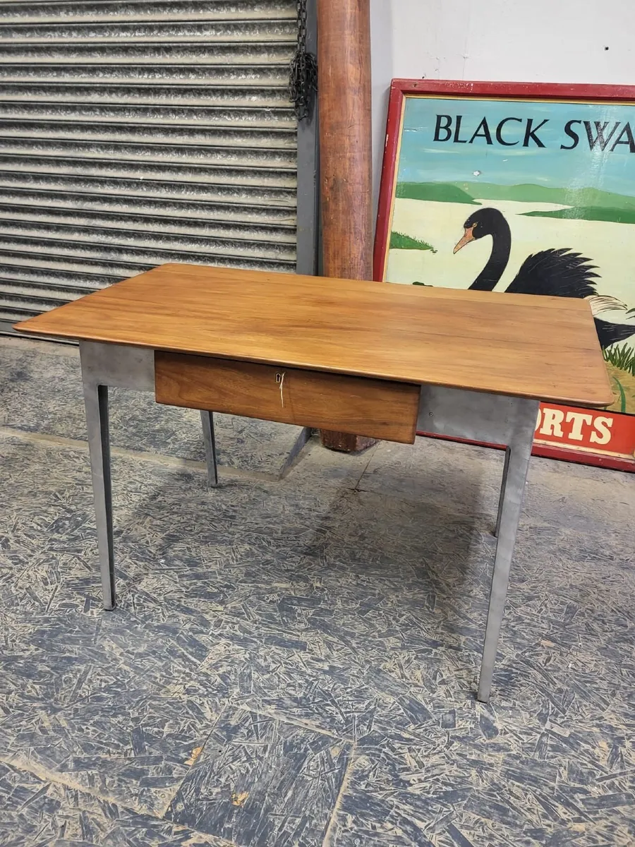 1950s alloy base mahogany top desk - Image 1