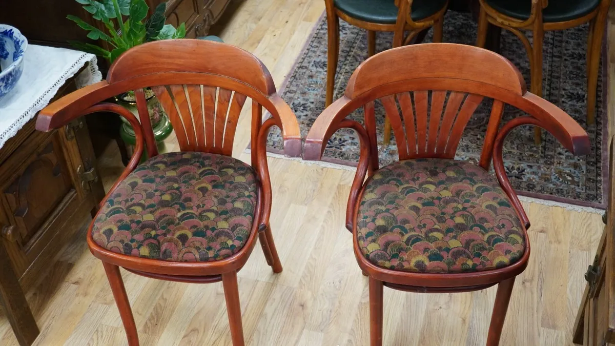Pair of Vintage Bentwood Fan-Back Armchairs - Image 3