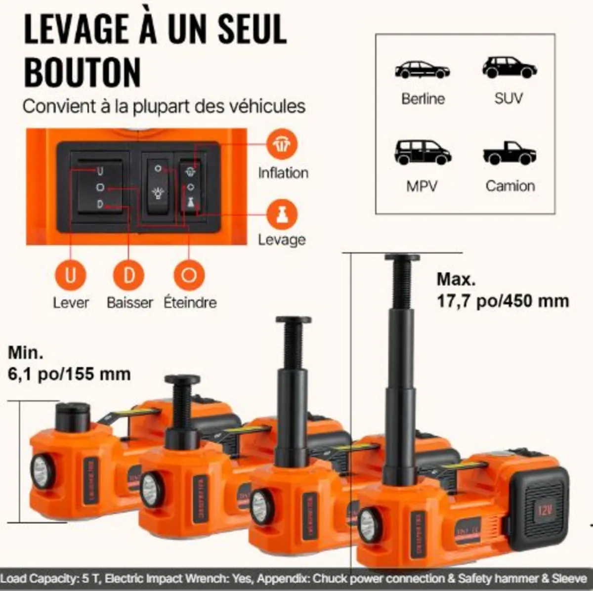 Electric Hydraulic Car Floor Jack 5 Ton 12V w/ - Image 3