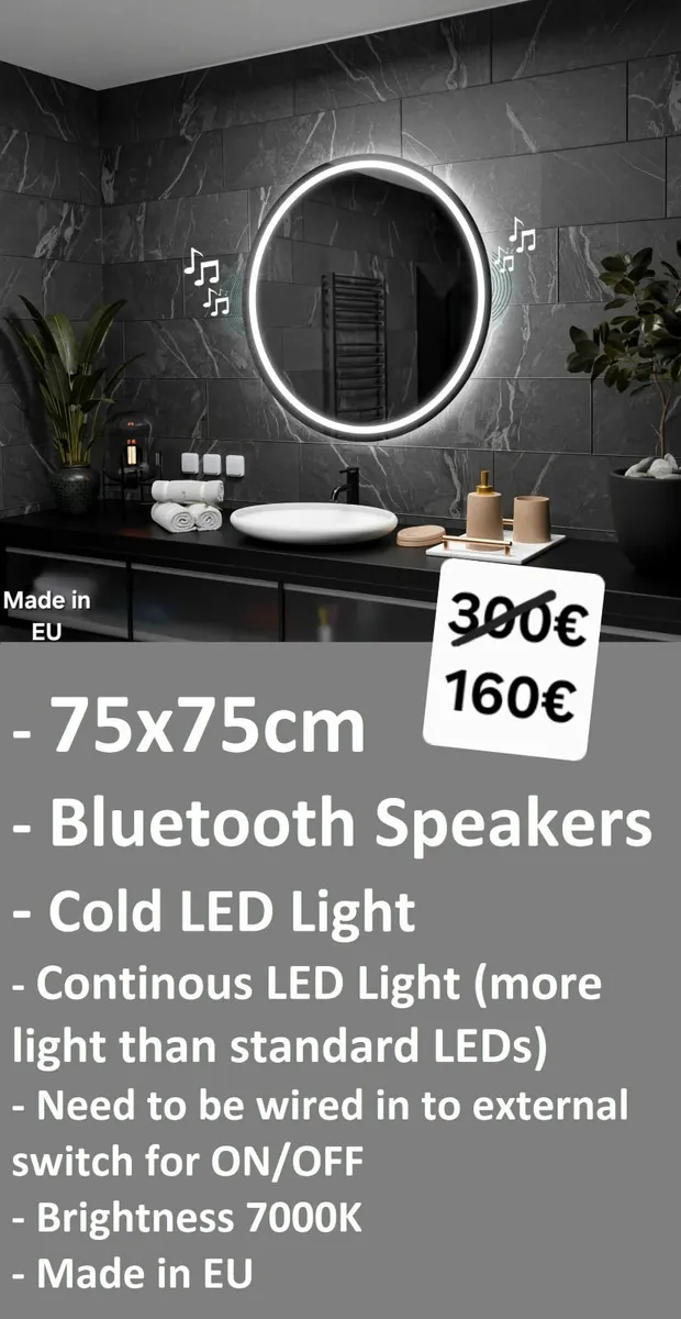LED Bathroom Mirror Bluetooth Speakers