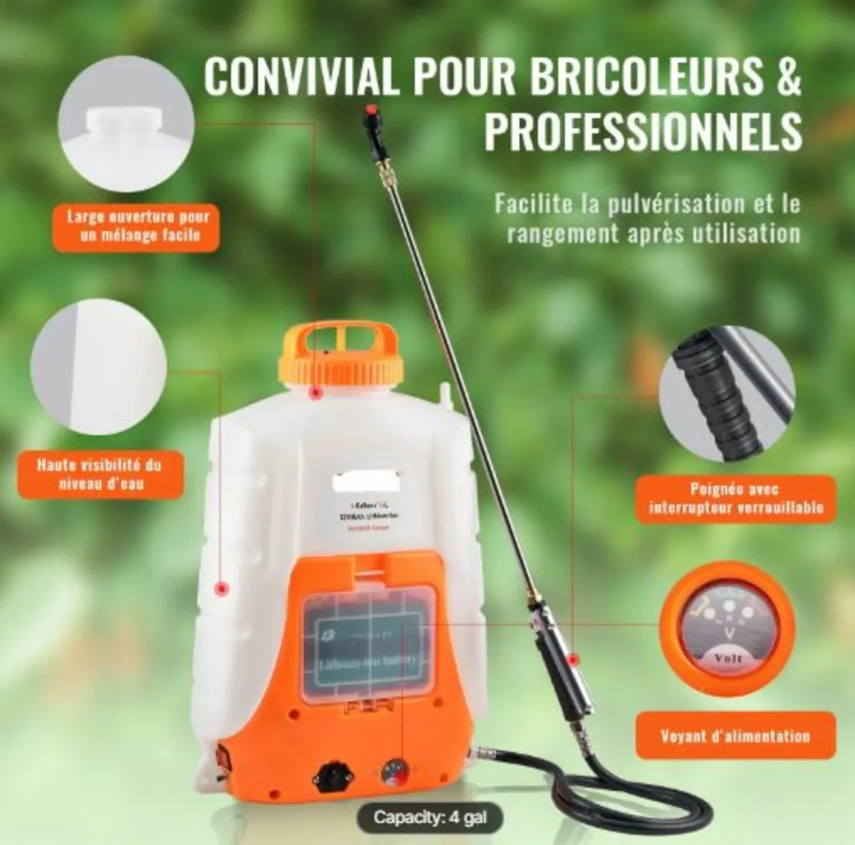 Battery Powered Backpack Sprayer 15.1 L Tank 0-90 - Image 4